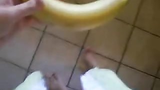 POV real amateur young wife love banana