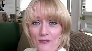 Mature horny blonde chokes on a fortunate man's boner