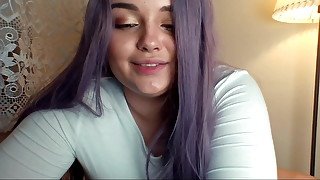 Young kinky PAWG with purple hair teasing on webcam