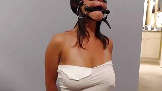 Cuffed blindfolded gagged