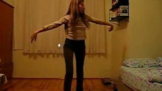 My cute Turkish girlfriend dancing on the homemade video