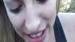 Girl goes for a walk with cum on her face