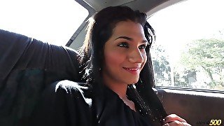 Picking up a horny transsexual slut Camila Ramirez in the taxi