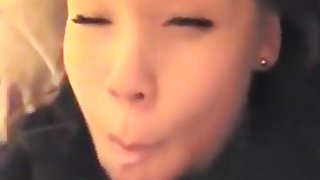 Selfie creampie. asian girl captures her white bf filling her up.