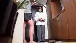 Japanese babe with natural tits is fondled then gives great blowjob