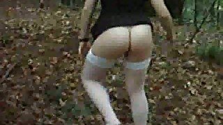 Chubby Italian girlfriend walks in forest exposing her twat and ass