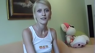 Skinny Blonde Amateur Getting Naked and Pretty in Homemade Vid