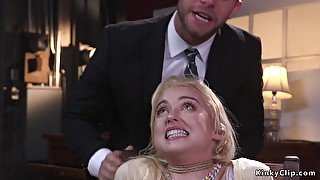 Deep throat blond slave gags