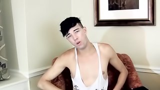 Skinny cock sucker Jake Diamante masturbates and cums