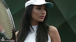 Gorgeous milf Anissa Kate gets her anus fucked right on the tennis court