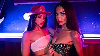 Naughty Cowgirls Sabina Rouge and Liv Wild in hot lesbian scene