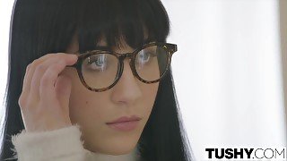 Dirty tutor spanks and fucks anal loving nerdy girl in glasses